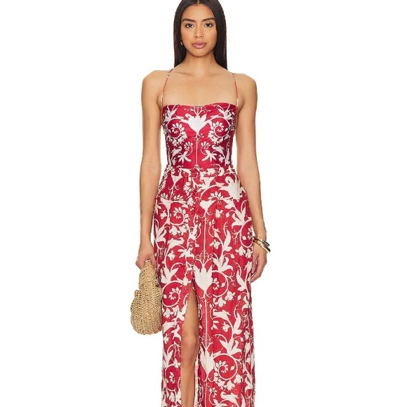 Agua by Agua Bendita Coralina Maiz Linen Skirt With Faux Pearls Sz M - Picture 2 of 10